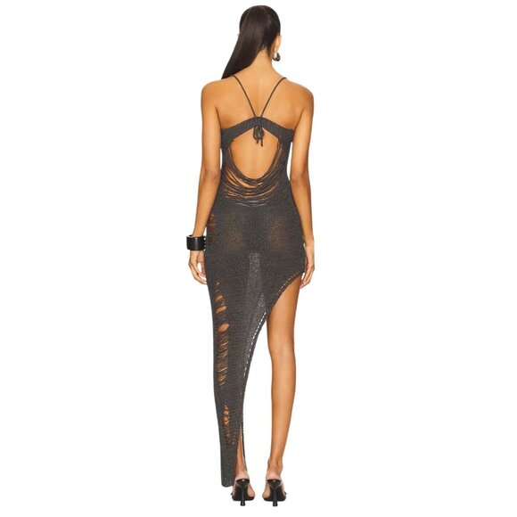 Jaded London Laddered Knit Bandeau Dress in Grey 0 New Womens Maxi Asymmetric - Picture 3 of 17